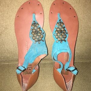 DV Dolce-Vita Boho Aqua-Blue Suede Sandals- Size:9